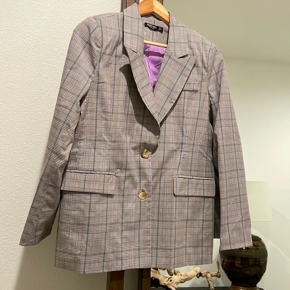 Nasty Gal The Morning After check oversized blazer - Picture 2 of 5